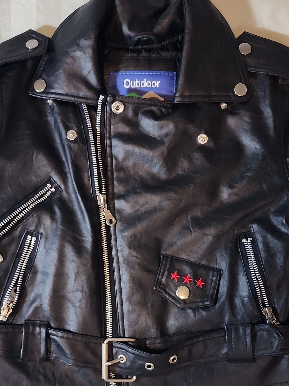 Outdoor Kids Black Faux Leather Biker Jacket